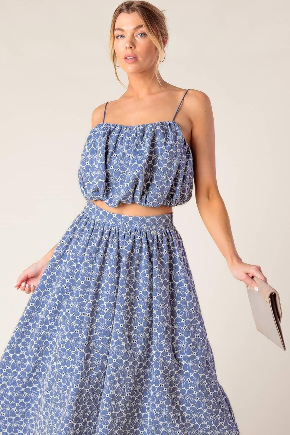 THE BEAUTY OF NOW WOVEN EYELET TOP AND SKIRT SET