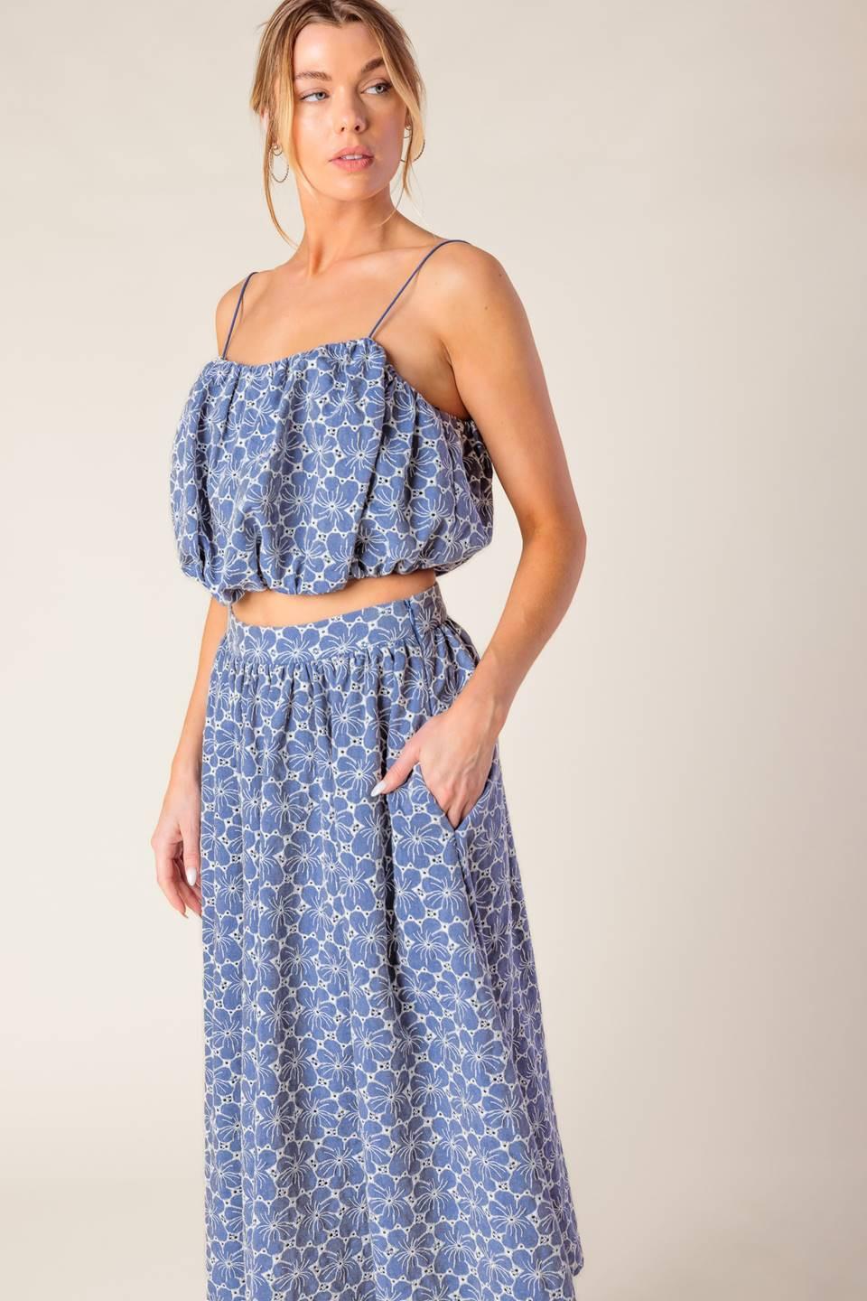 THE BEAUTY OF NOW WOVEN EYELET TOP AND SKIRT SET