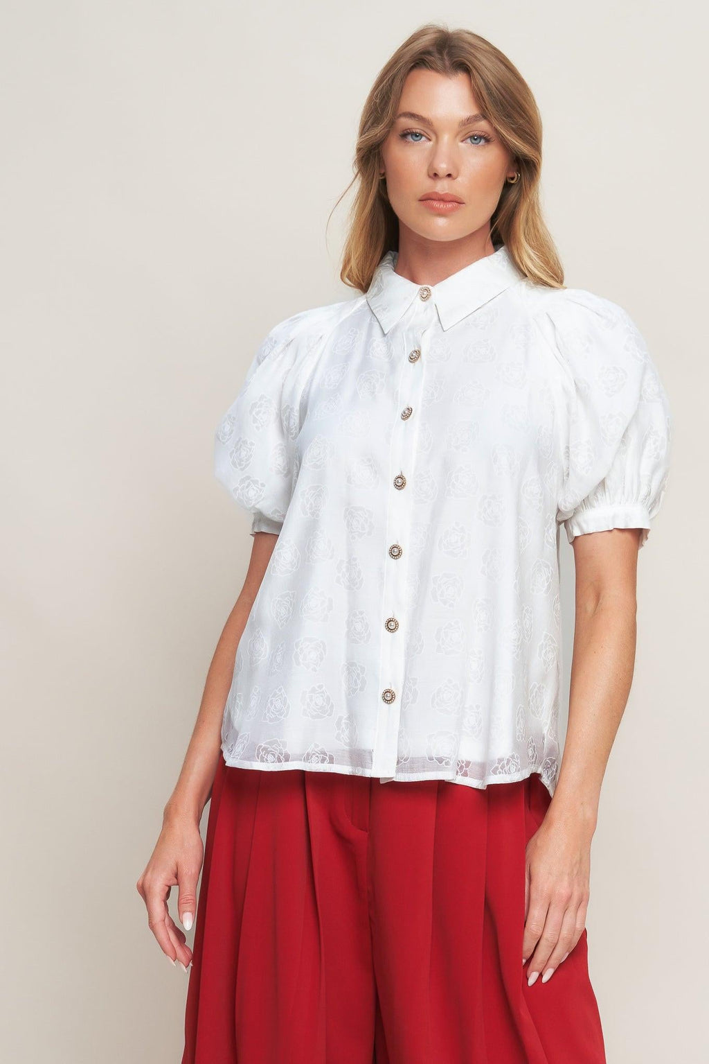 VINEYARD STROLL IVORY WOVEN TOP
