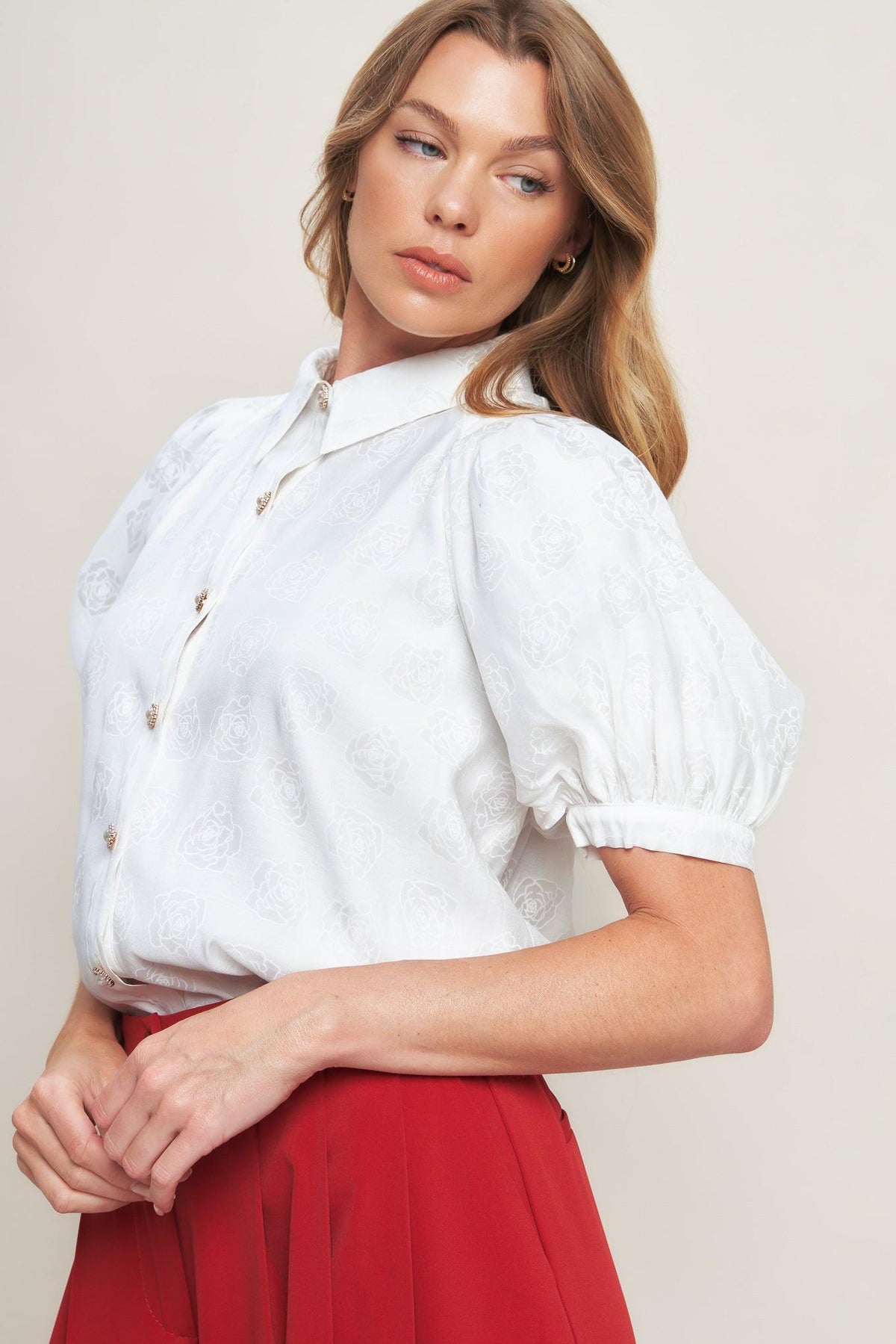 VINEYARD STROLL IVORY WOVEN TOP