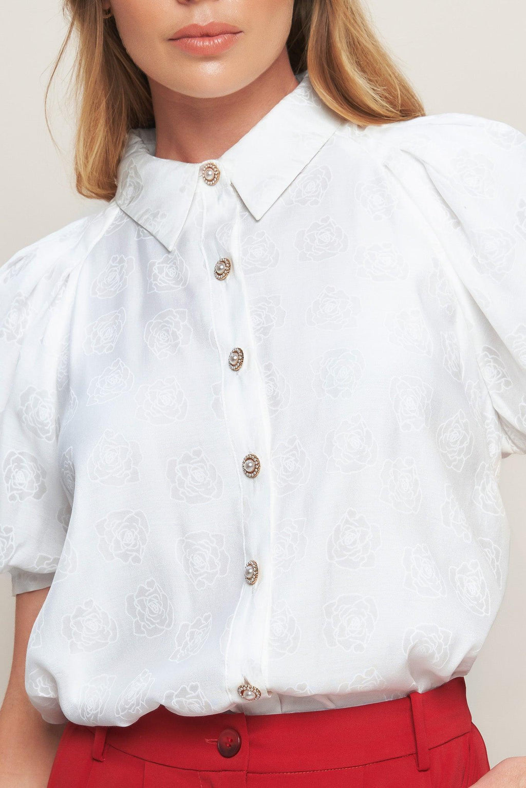 VINEYARD STROLL IVORY WOVEN TOP