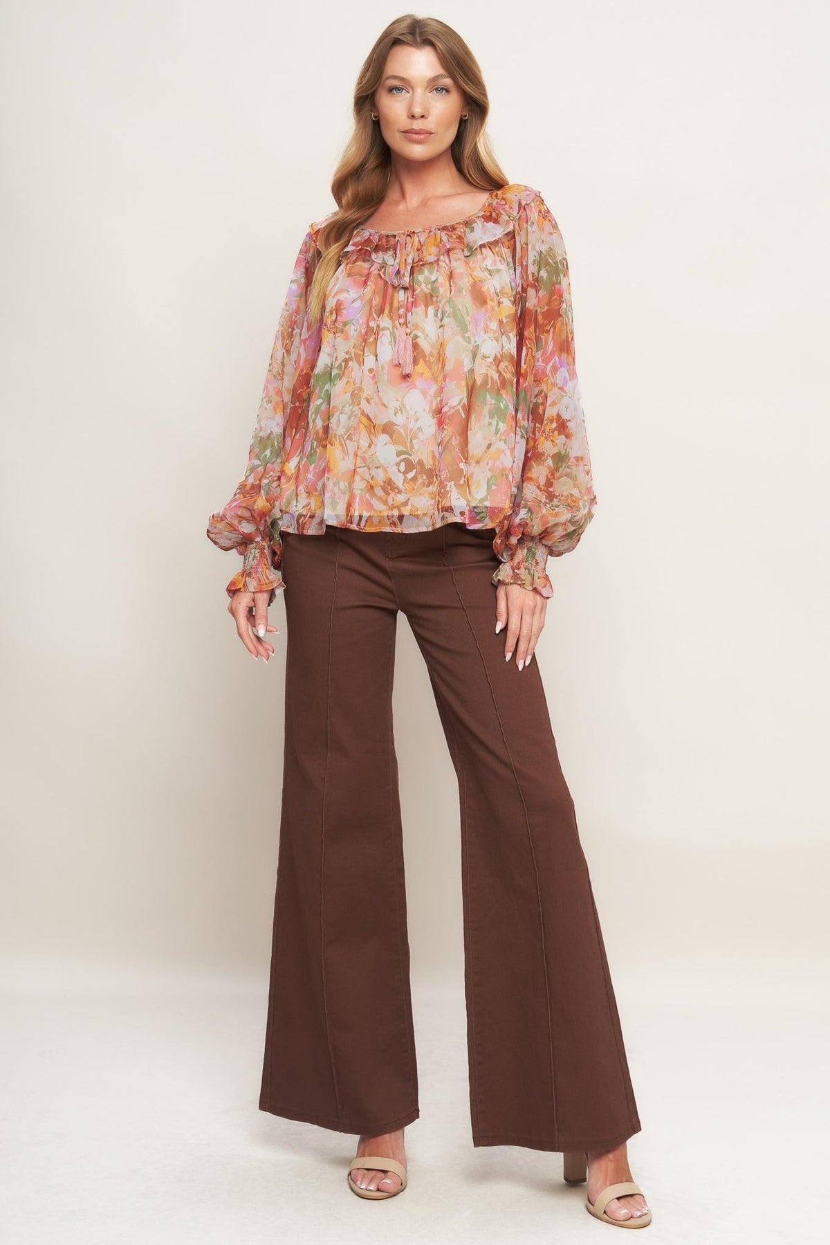 SOFT FLORAL RUST WOVEN TOP