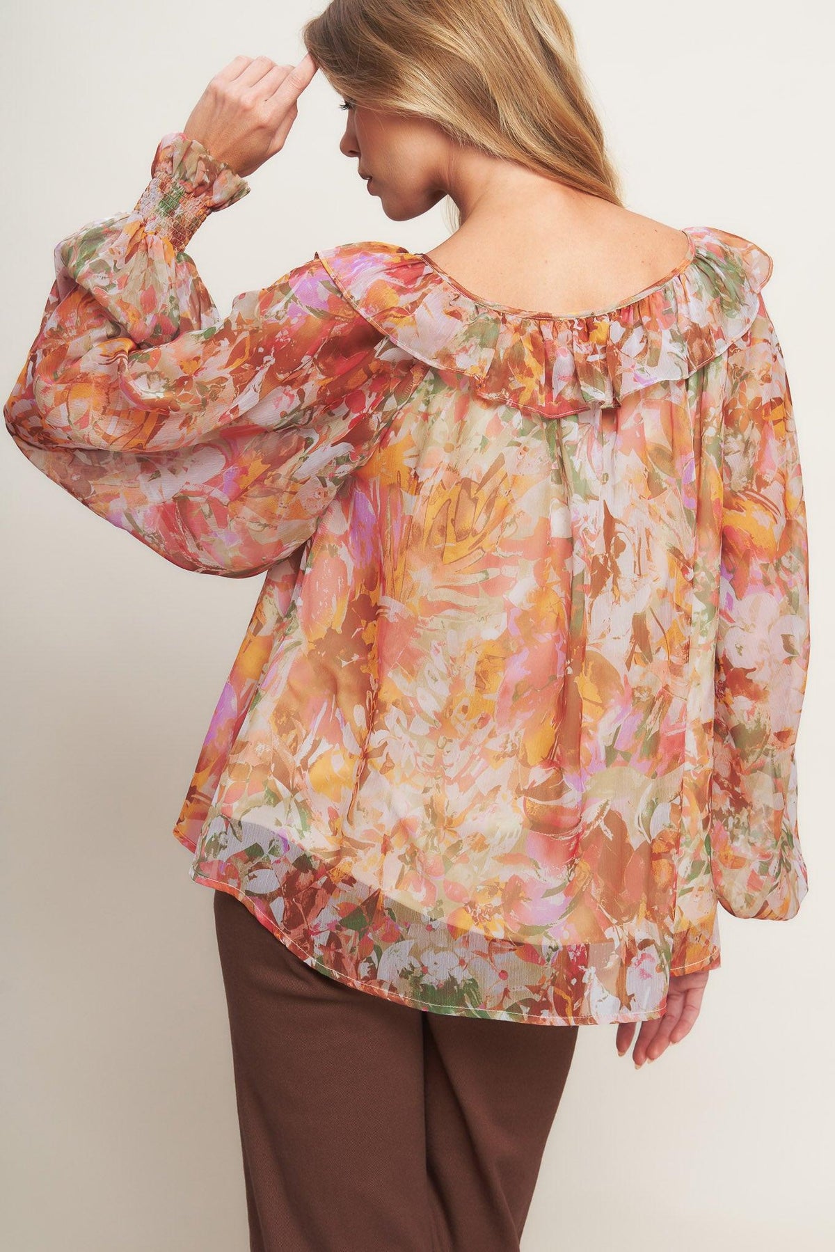 SOFT FLORAL RUST WOVEN TOP