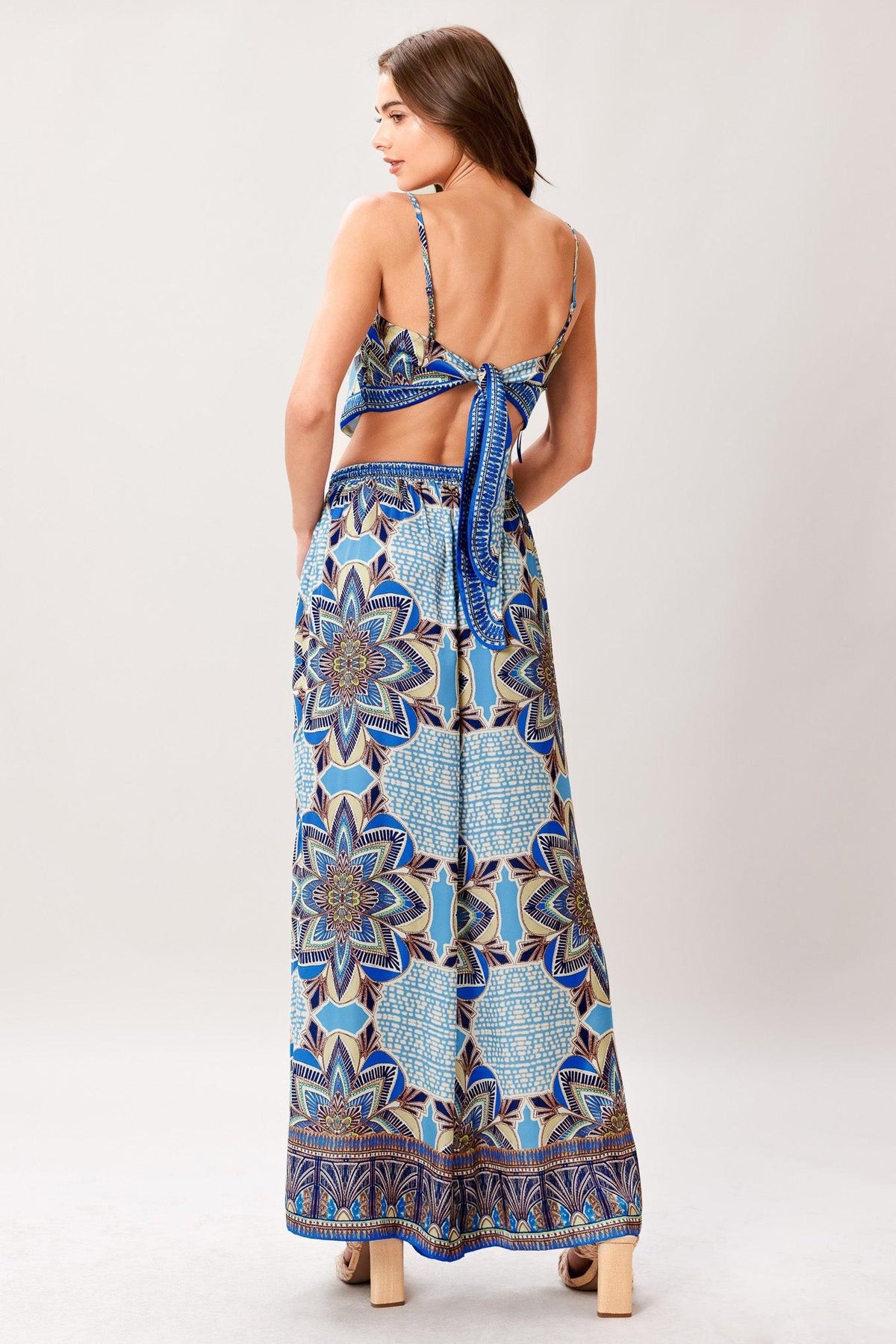 AZURE MANDALA WOVEN SCARF TOP AND PANT SET
