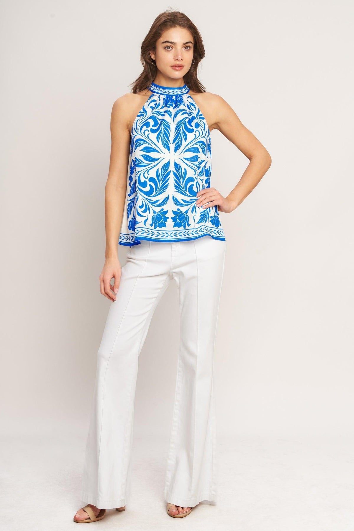 COASTAL CHARM HALTER WOVEN TOP