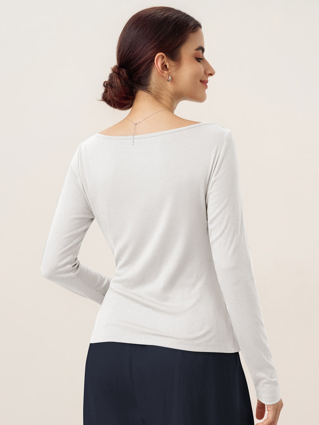 Wool Side Ruched Boat Neck Stretch Top VIVIEN