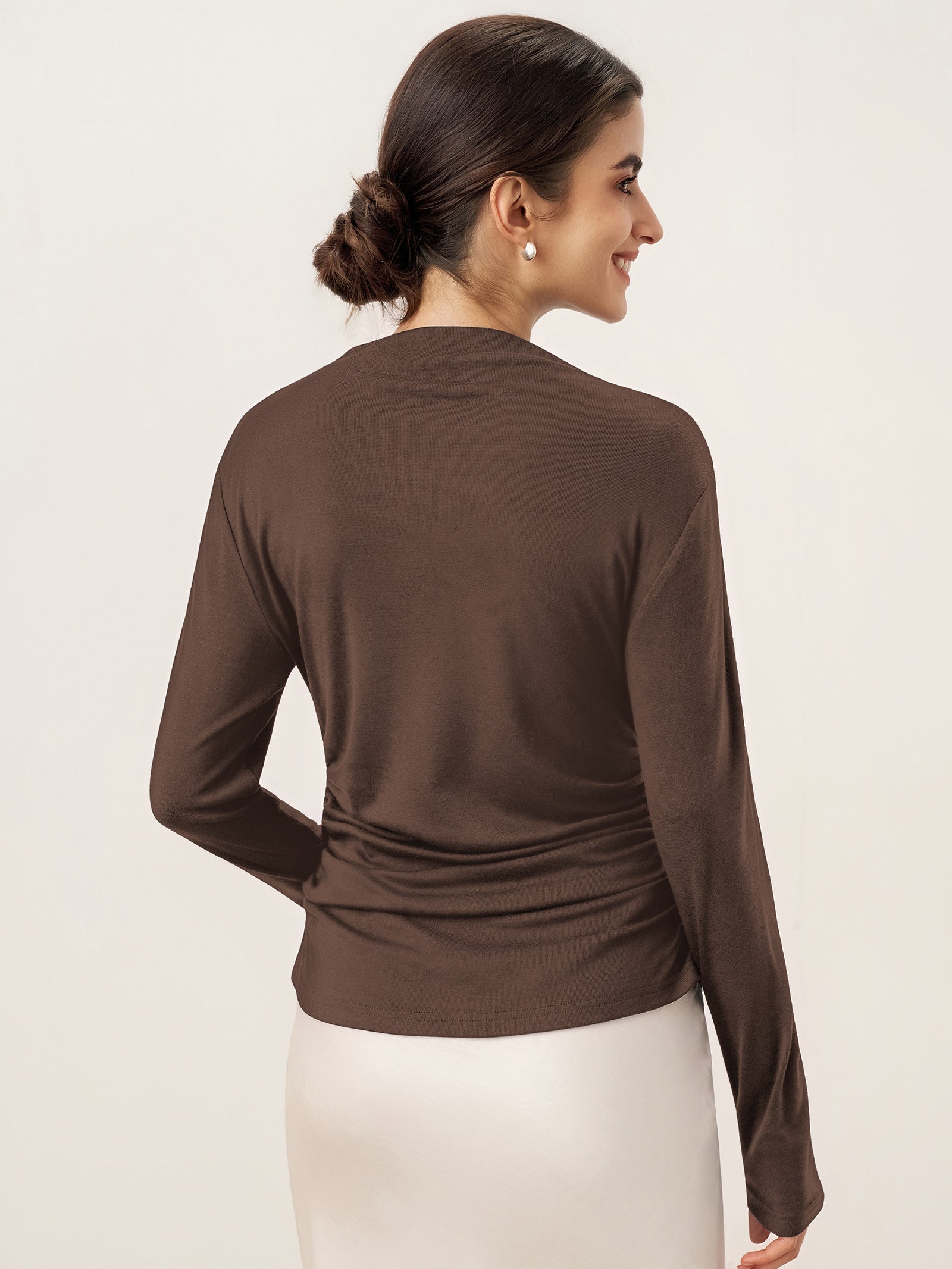 Wool Mock Neck Waist Pleat Top ISOLDE