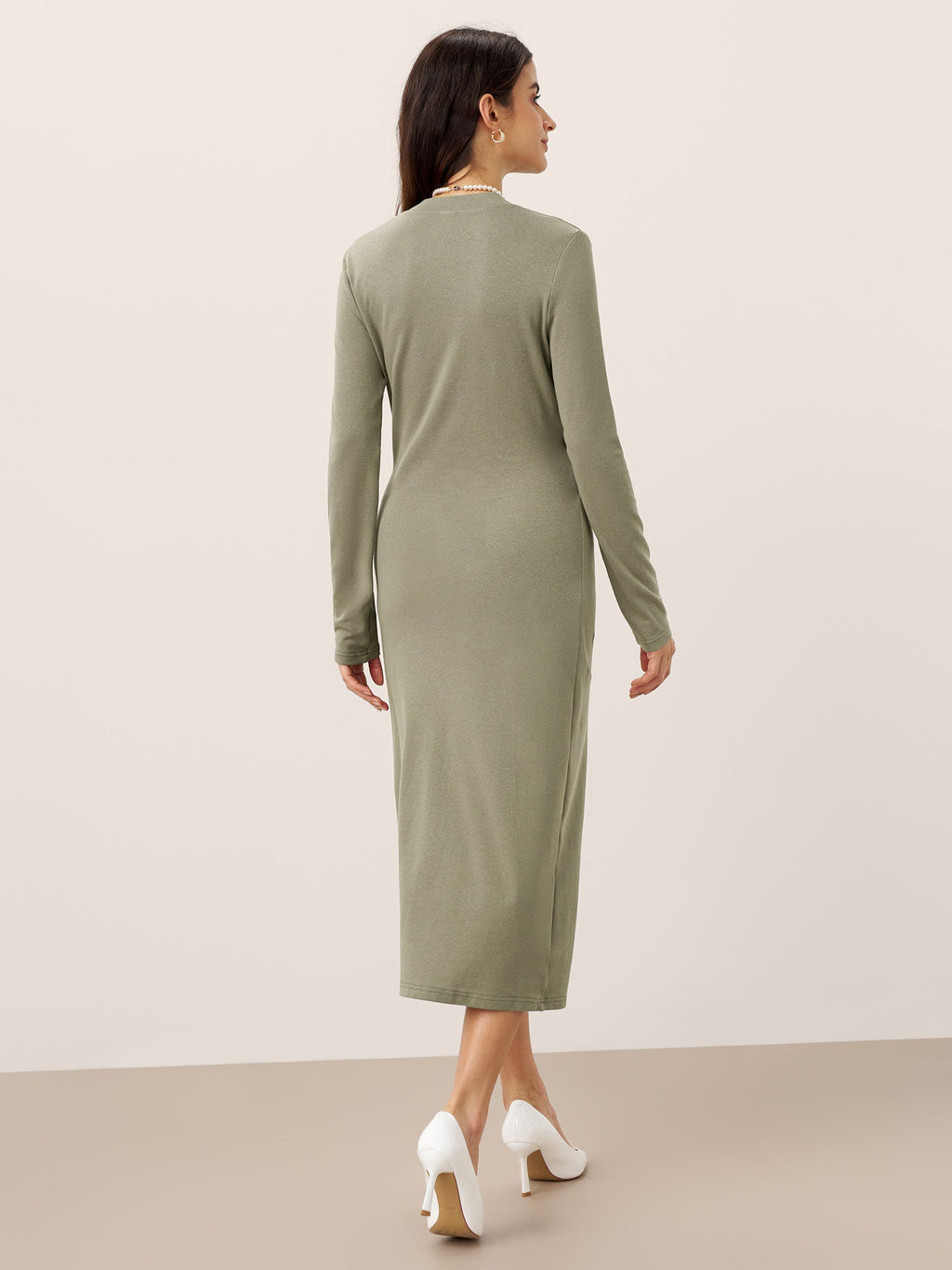 Crossover V-Neck Wrap Stretch Midi Dress MARNIE