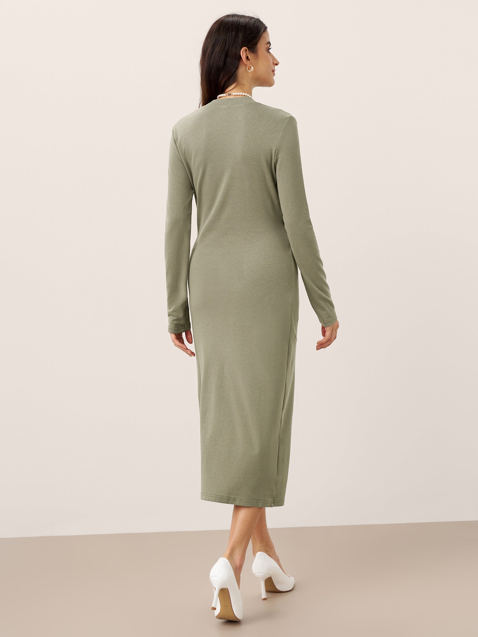 Crossover V-Neck Wrap Stretch Midi Dress MARNIE