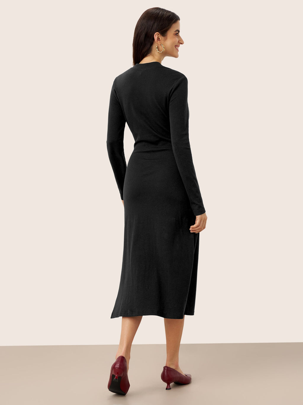 Crossover V-Neck Wrap Stretch Midi Dress MARNIE