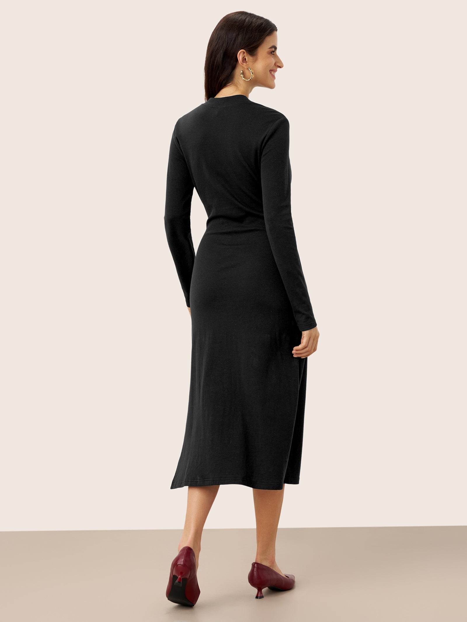 Crossover V-Neck Wrap Stretch Midi Dress MARNIE