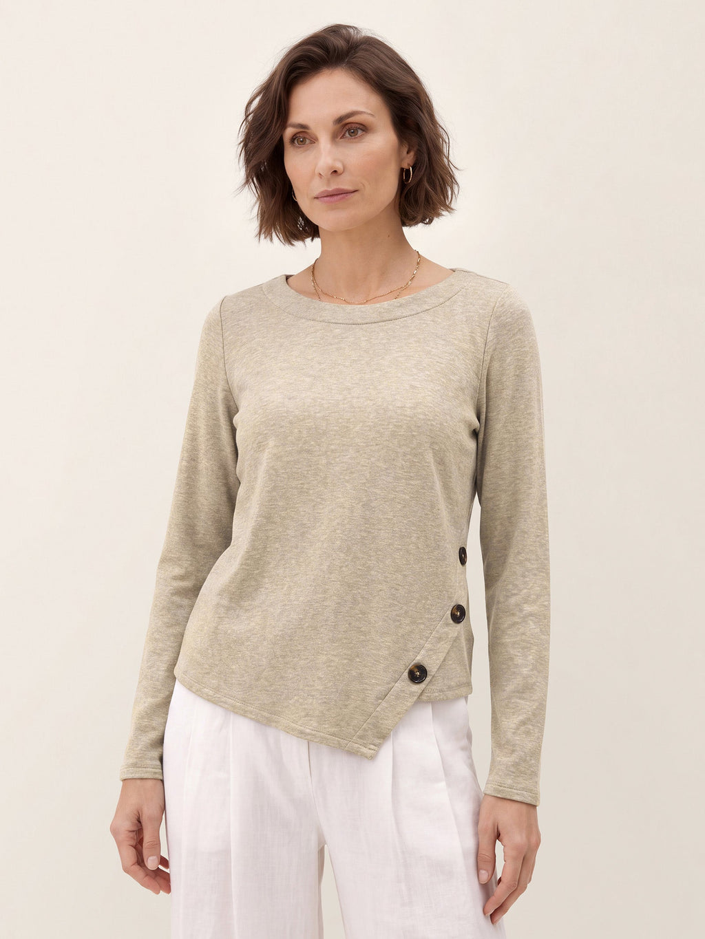 Lyocell Wool Asymmetric Hem Side Button Knit Top CELIA