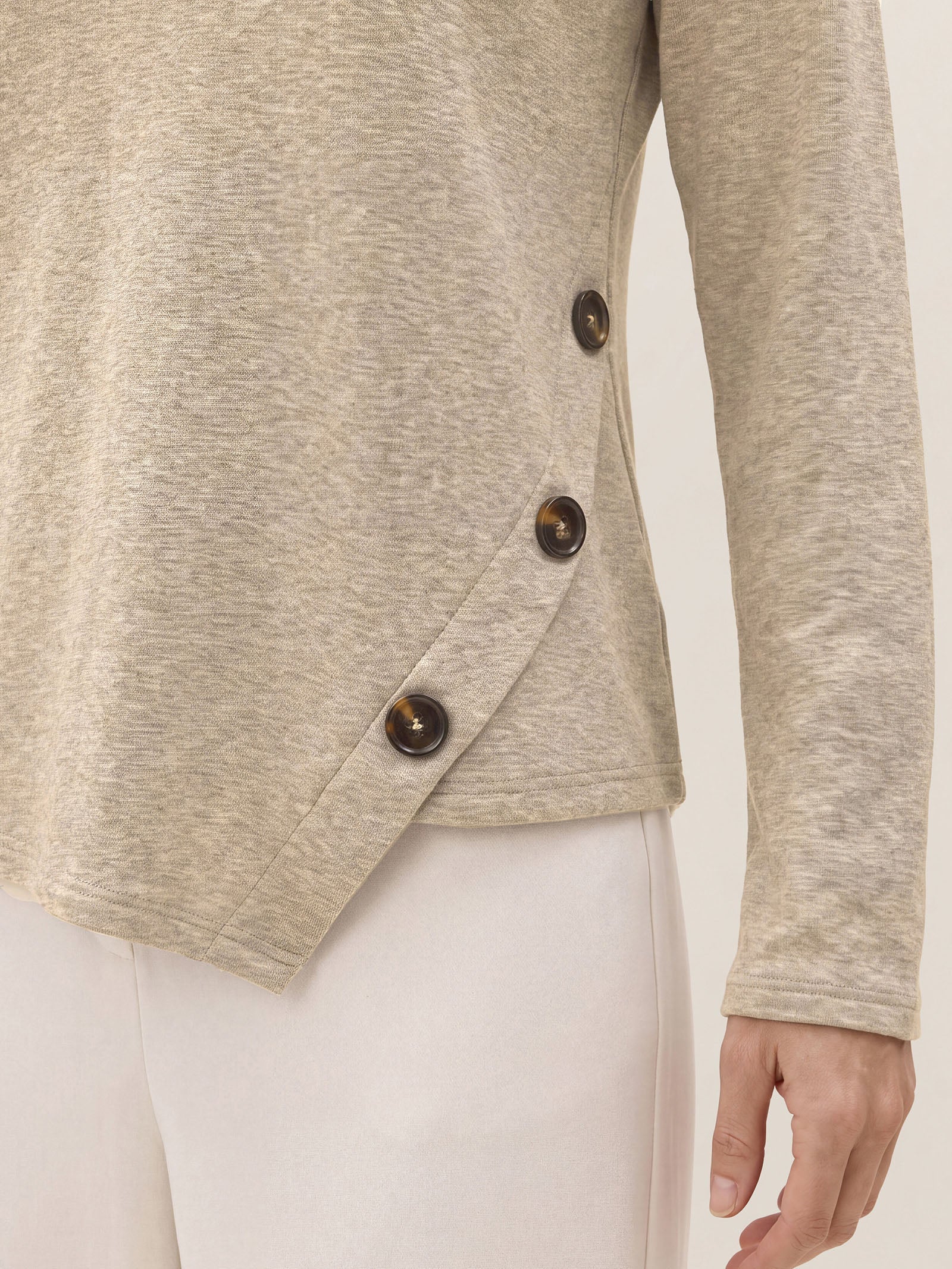 Lyocell Wool Asymmetric Hem Side Button Knit Top CELIA