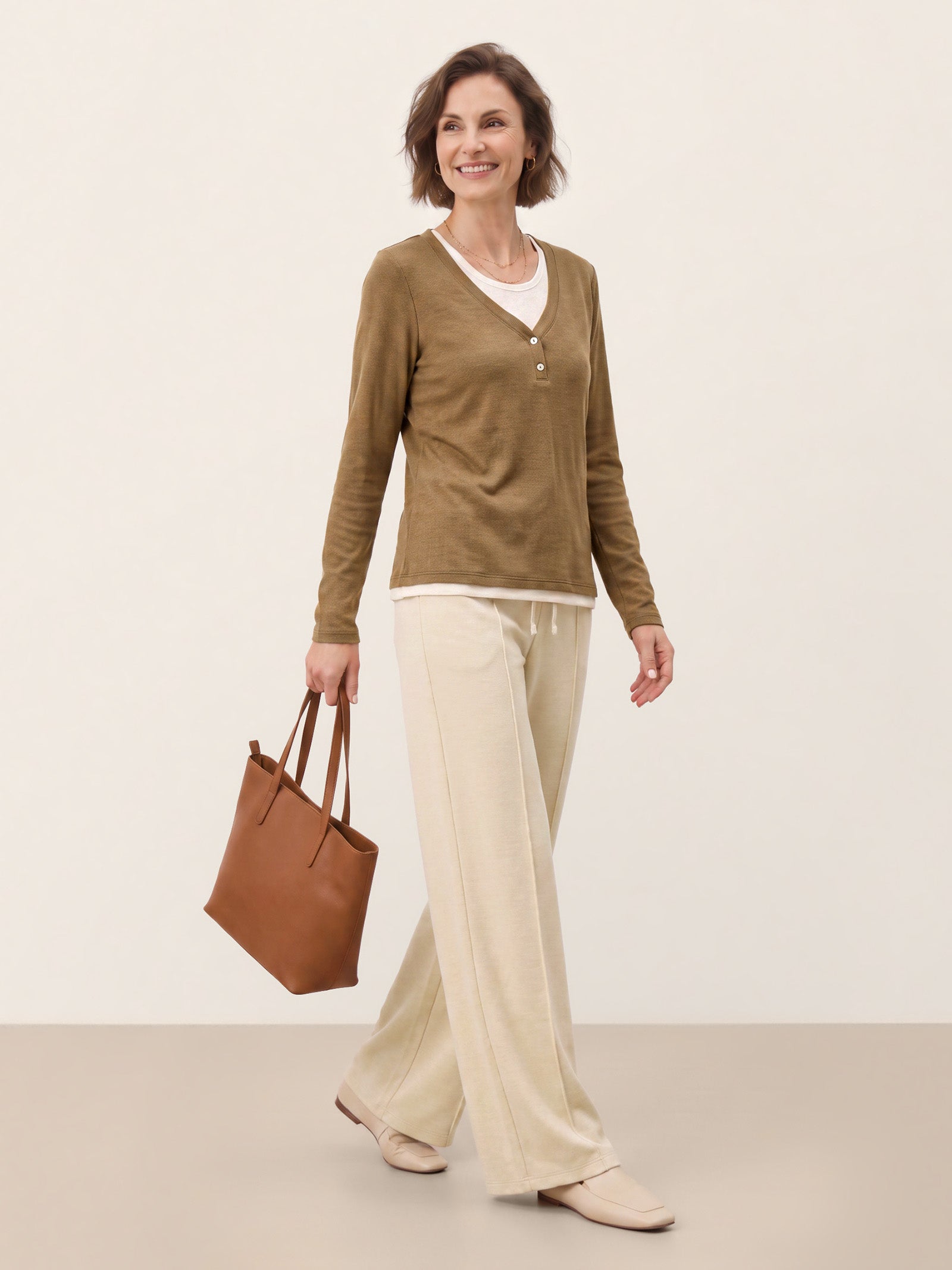 Lyocell Wool Layered Look Button Placket Top SABRINE