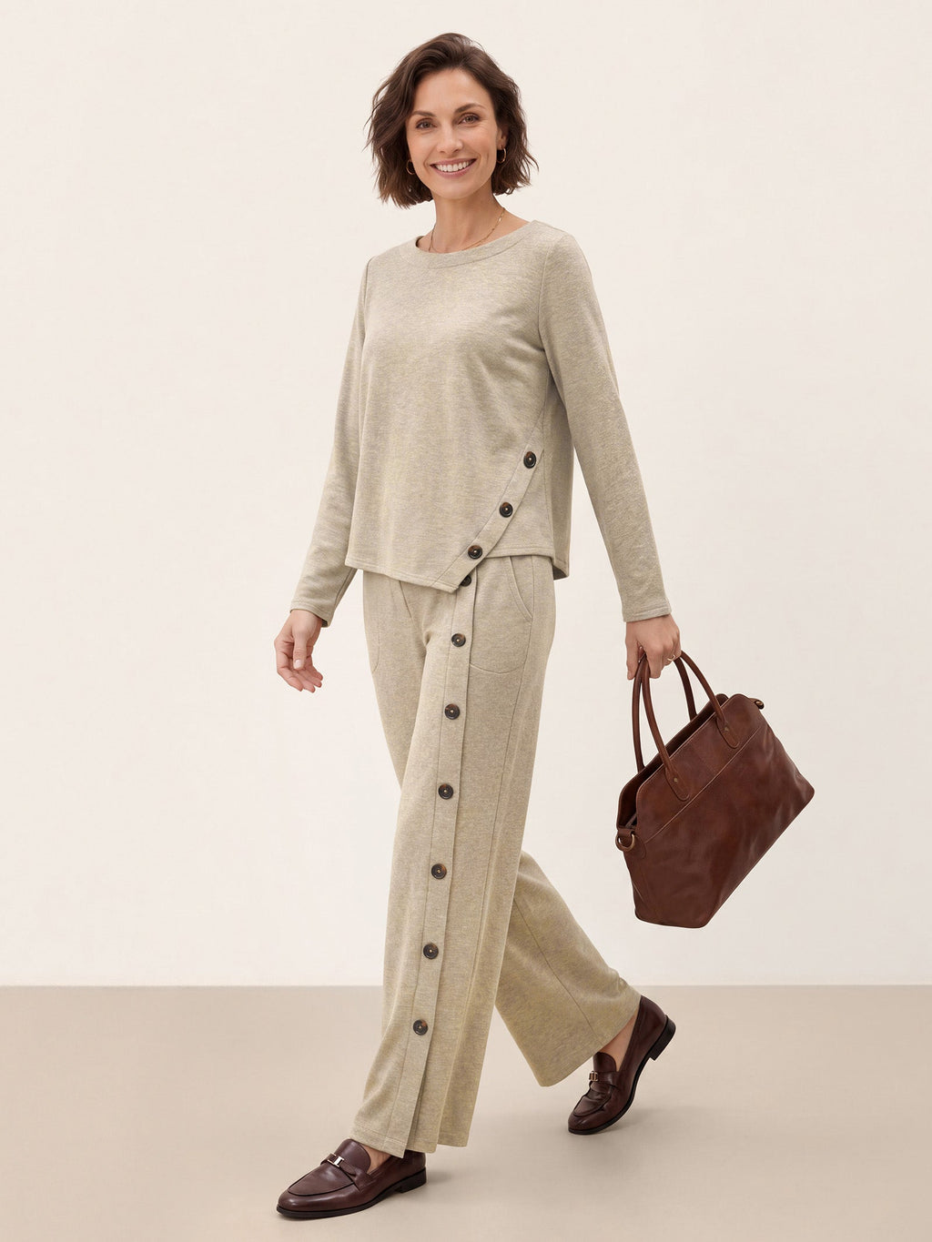 Lyocell Wool Side Button Wide Leg Knit Pants MAREN