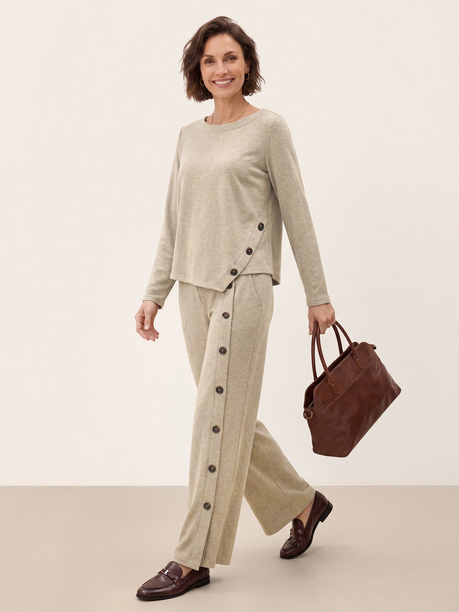 Lyocell Wool Side Button Wide Leg Knit Pants MAREN