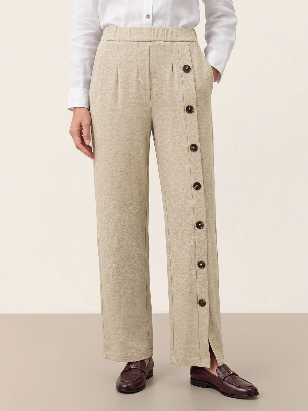 Lyocell Wool Side Button Wide Leg Knit Pants MAREN