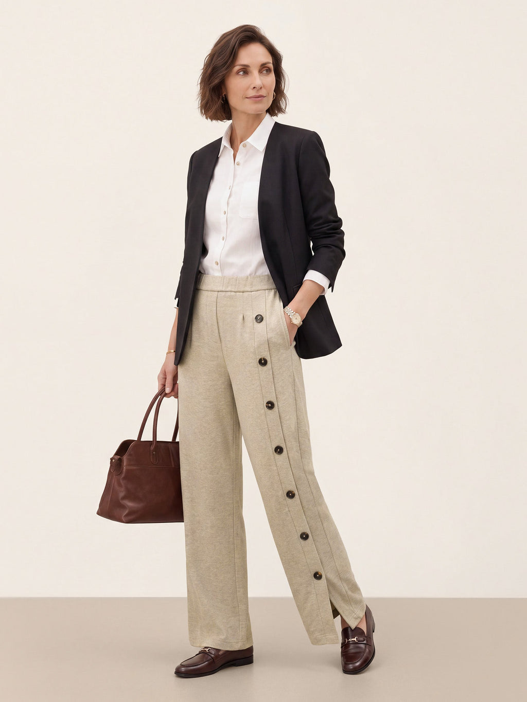 Lyocell Wool Side Button Wide Leg Knit Pants MAREN