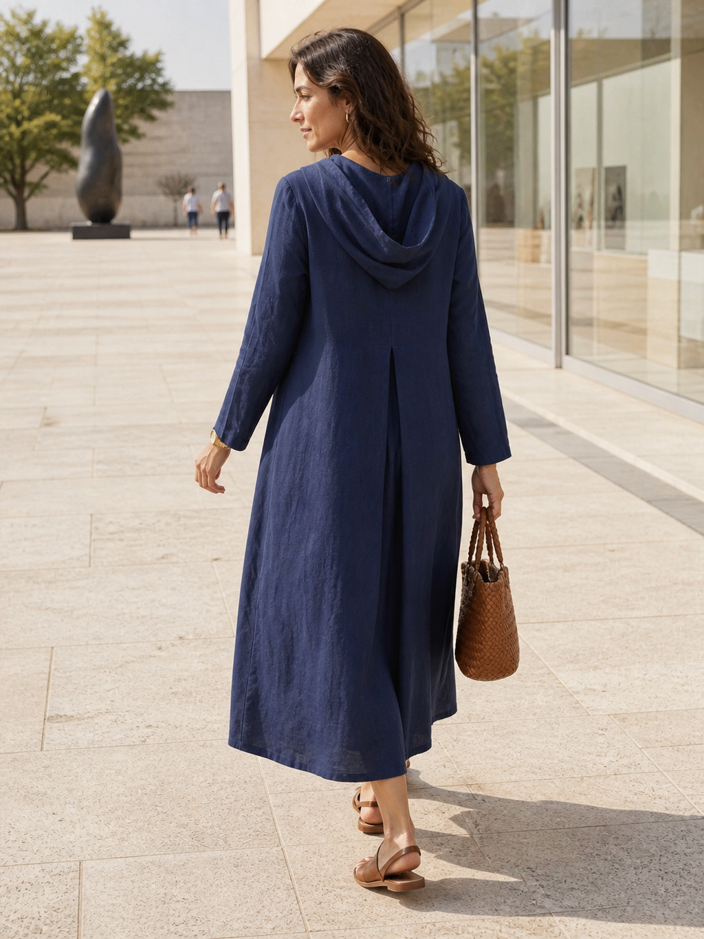 100% Linen Hooded Pullover Maxi Dress REBECCA