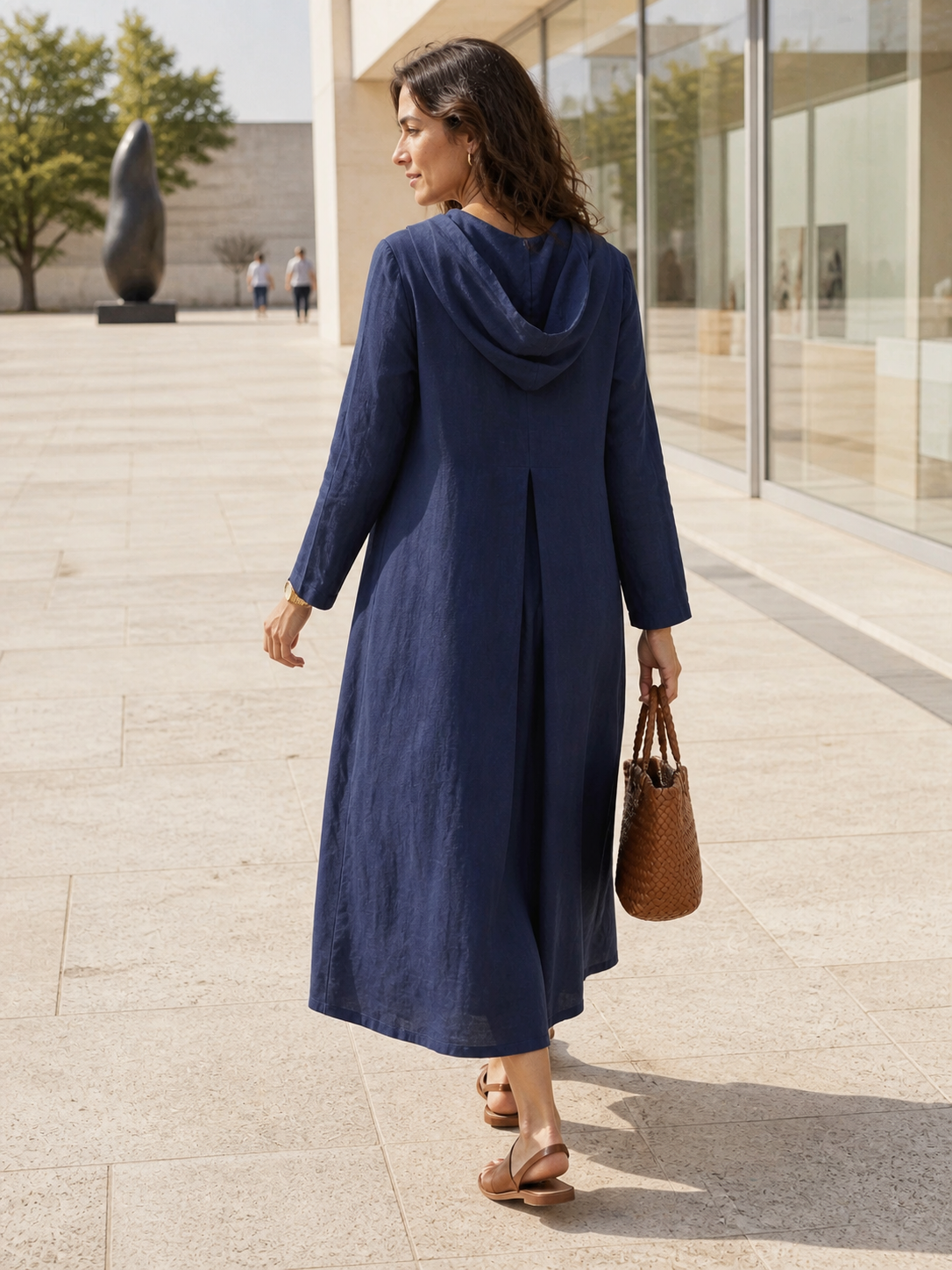 100% Linen Hooded Pullover Maxi Dress REBECCA