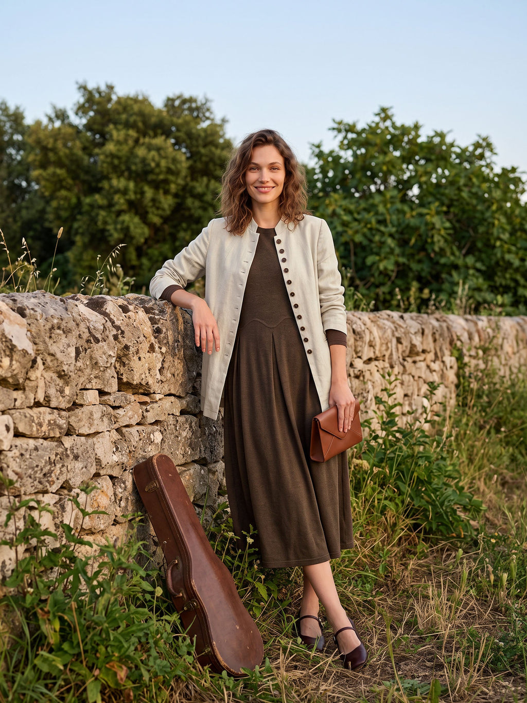 Wool Arc-Panel Sculpted Pleats Midi Dress CALISTA