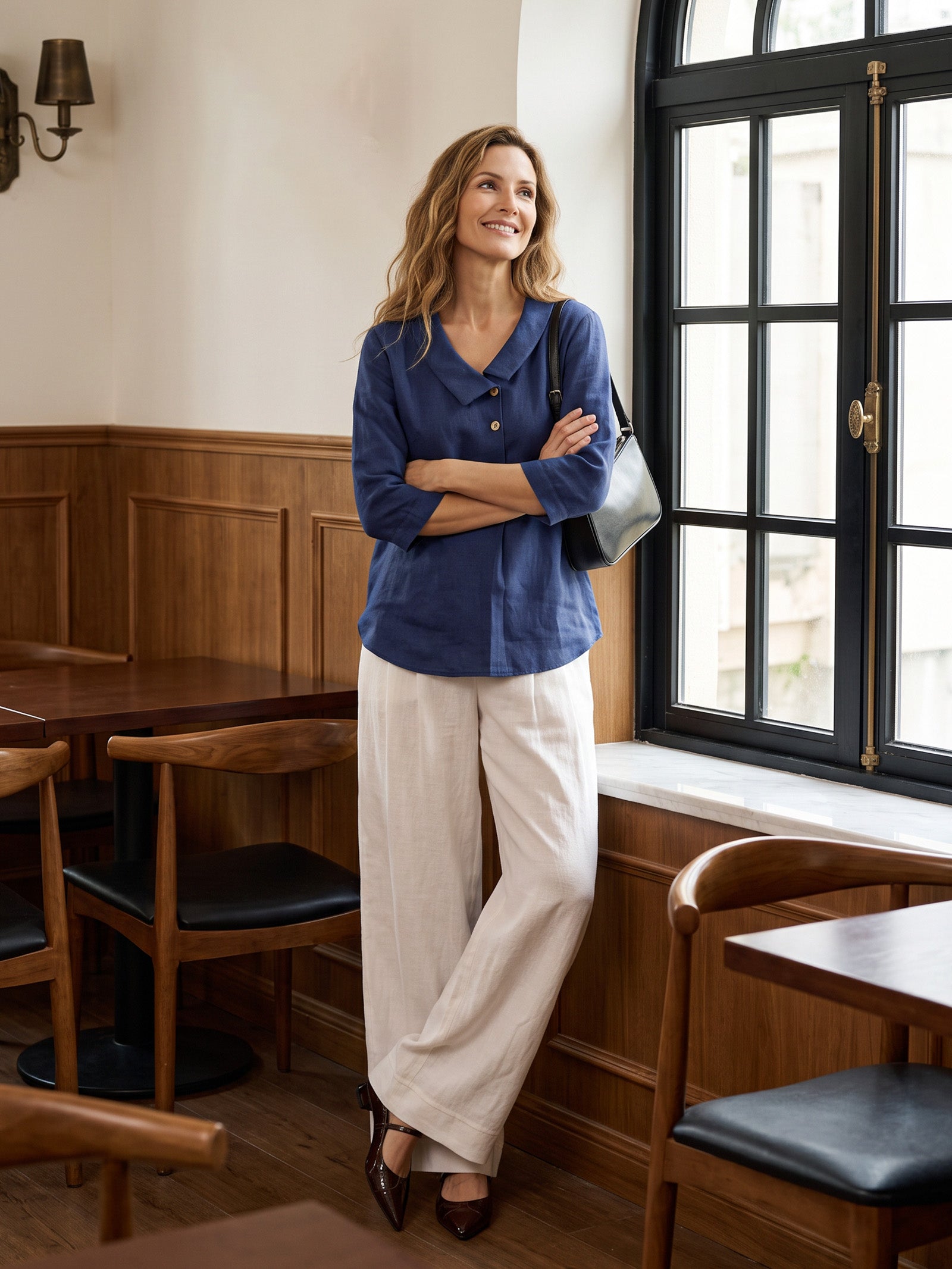 100% Linen Sculpted Pleat Elasticated Back Relaxed Pants VERIDIANA