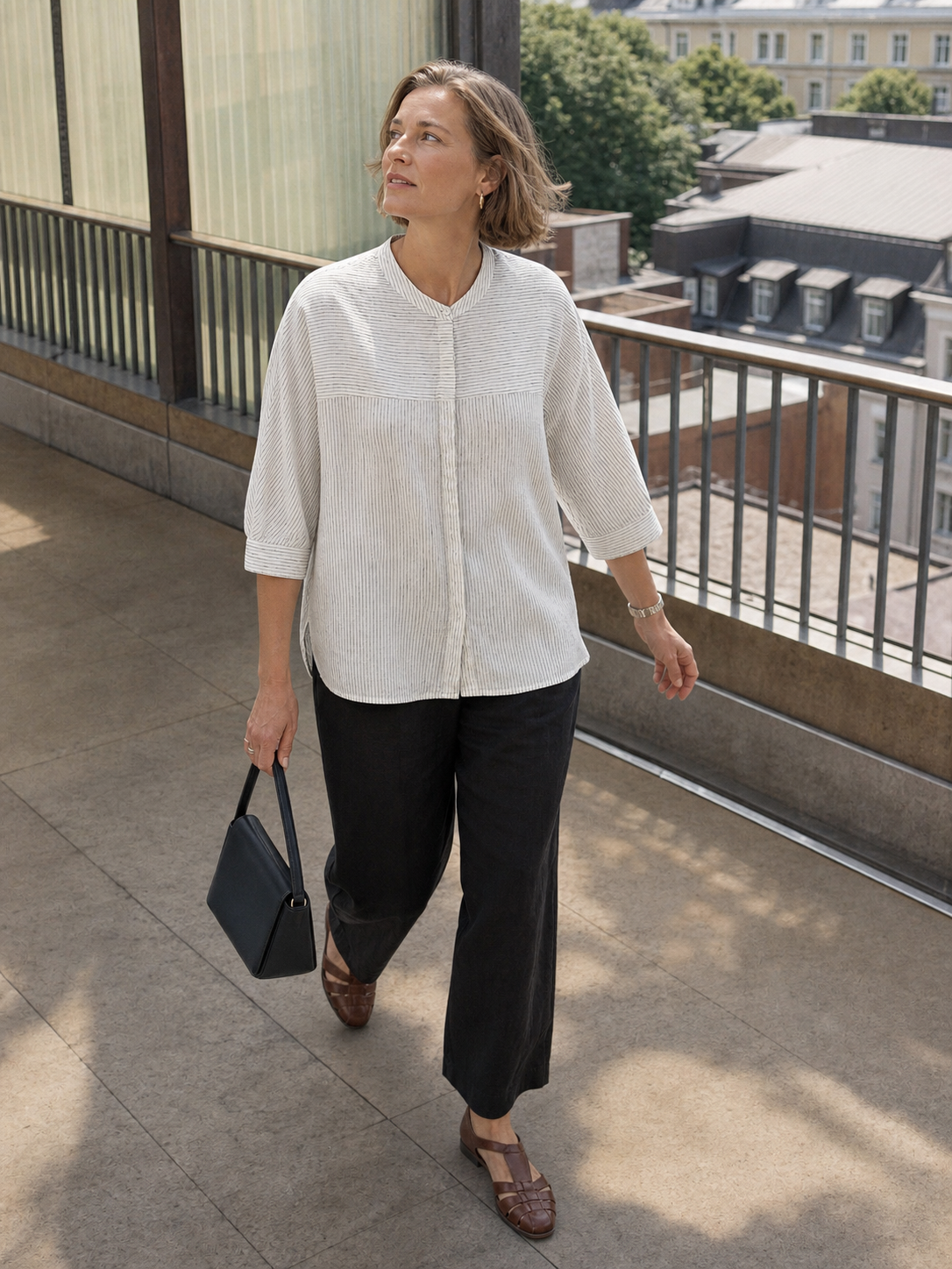 100% Linen Striped Three-Quarter Sleeve Shirt SKYLAR