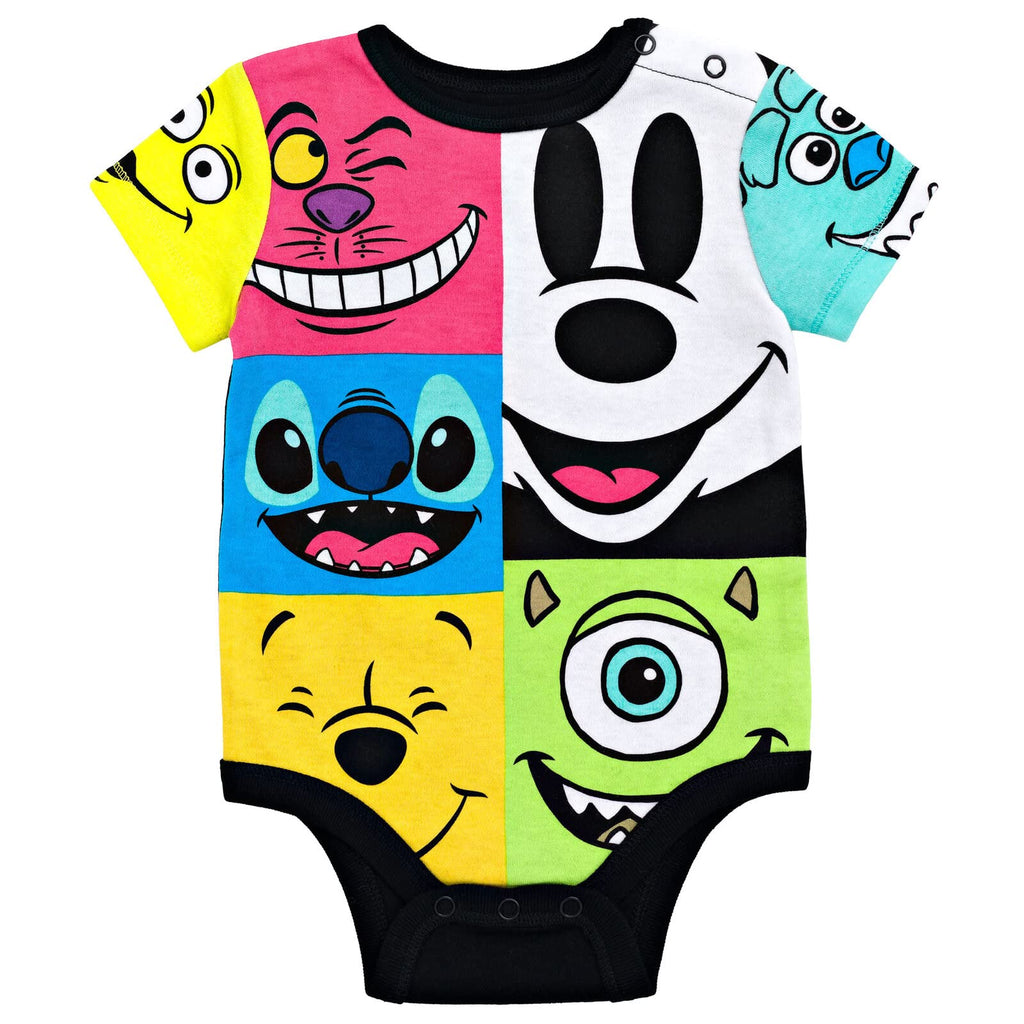 Disney D100 Stitch Mickey Mouse Winnie the Pooh | Newborn Baby Boys Bodysuit | Multicolor | 3-6 Months - # BAAA21110058