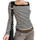 Dourbesty | Girls & Women Cute Grunge Striped Long Sleeve Tee | One Piece - # GIAA23510043