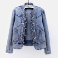 Embroidered Denim Jacket for Women | Loose Cropped Style - # GIAA23210009