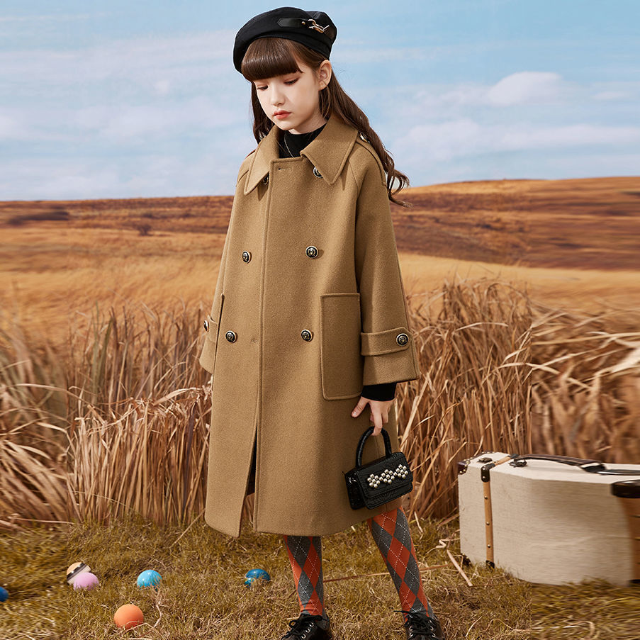 Girls' Mid-Length Woolen Coat | For Autumn & Winter - # GIAA21210037 & GIAA22210013