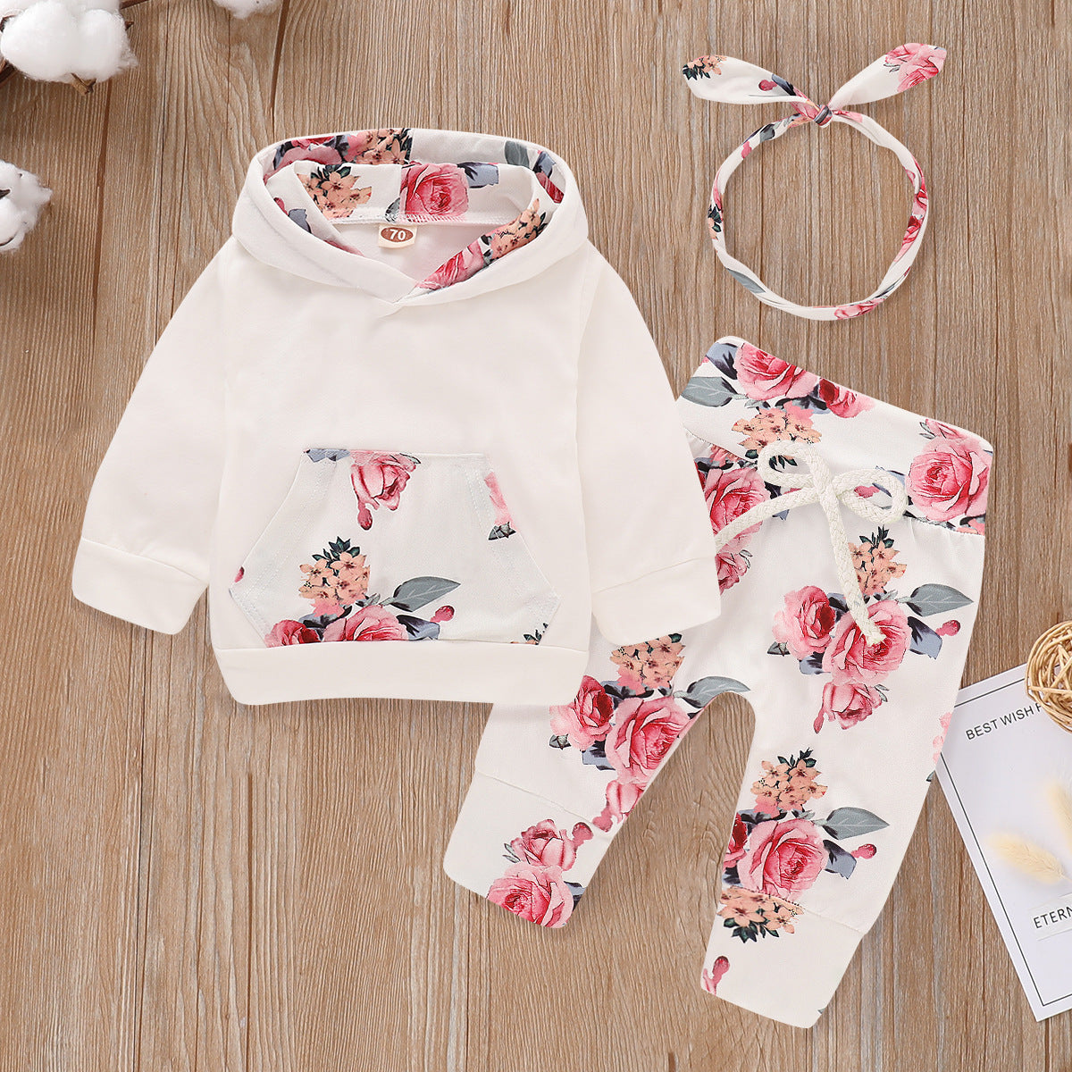 Girls' Spring Autumn Floral Hoodie and Pants Set - # GIAA21310010 & BAAA51210073
