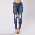 Girls & Women | Embroidered Ripped Denim Long Pants - # GIAA23410029