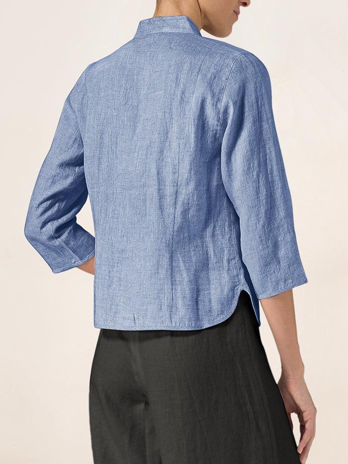 100% Linen Hand Button Fitted Jacket AMELIA