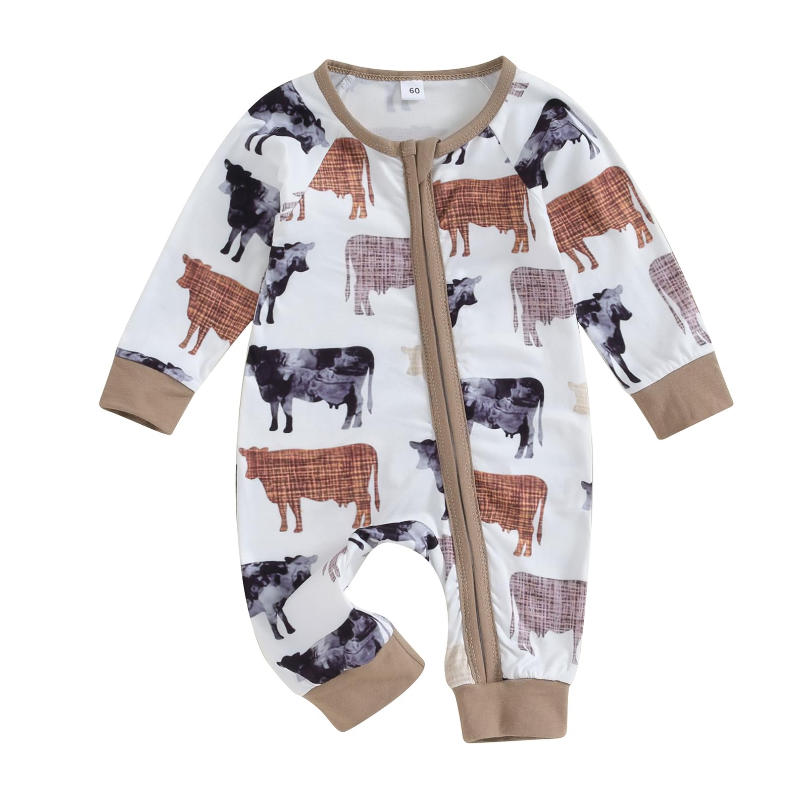 Karwuiio | Baby Boy & Girl Western Clothes | Cow Print Long Sleeve Romper Jumpsuit One Piece | Newborn Fall Winter Outfit | 0-3 Months - # BAAA51210067
