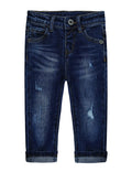 KIDSCOOL SPACE | Baby Girl & Boy Jeans | Little Kid Elastic Band Inside Ripped | Deep Blue| 6-9 Months - # BAAA1B1610003