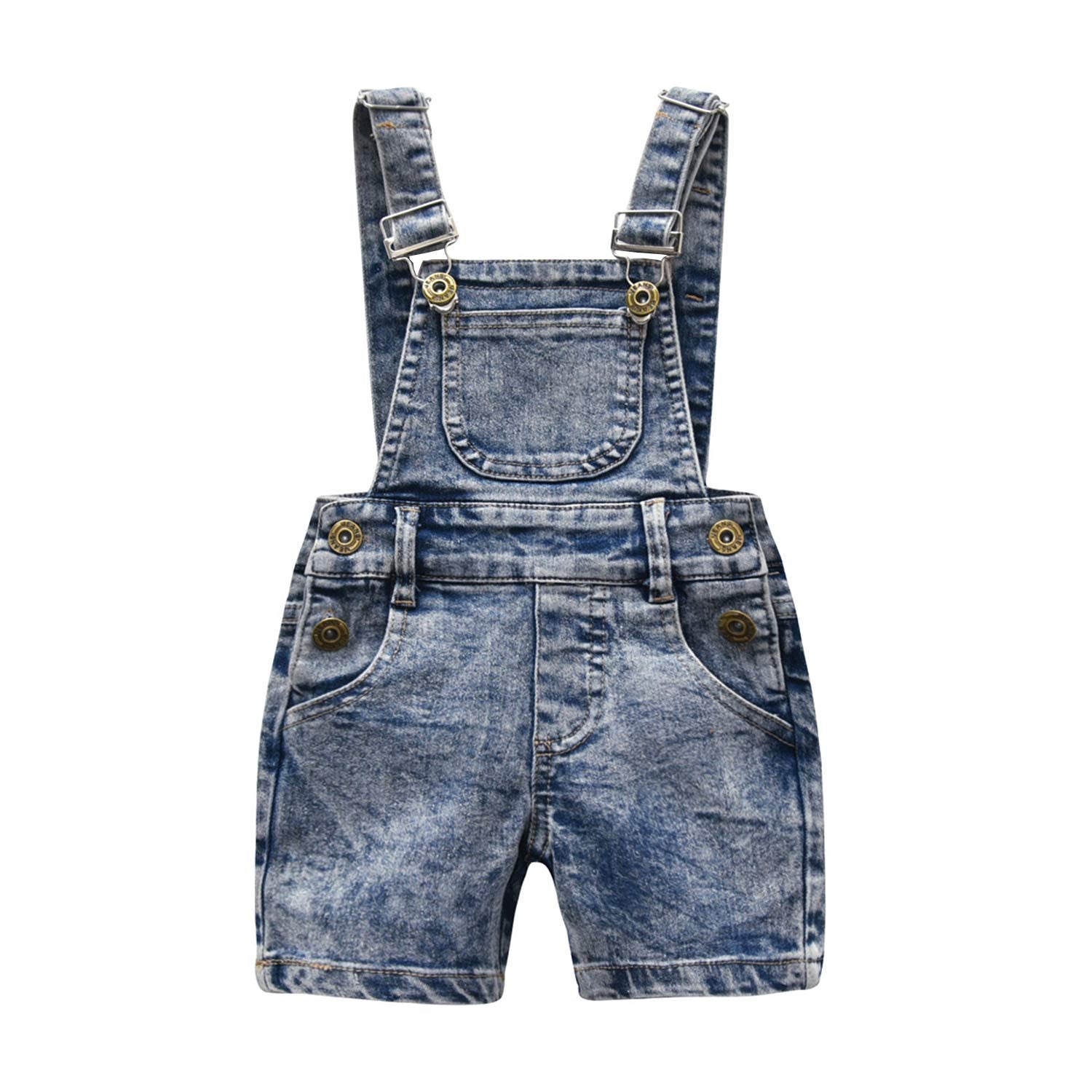 KIDSCOOL SPACE | Baby Girl Jean Overalls | Little Kid Denim Short | All Blue | 18-24 Months - # BAAA1B1610002