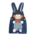 KIDSCOOL SPACE | Baby Summer Cotton Denim | 3D Cartoon Monkey Soft Shorts Overalls| Blue | 18-24 Months - # BAAA1B1610004