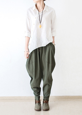 Linen Wide-Leg Harem Pants for Women - # GIAA23410048