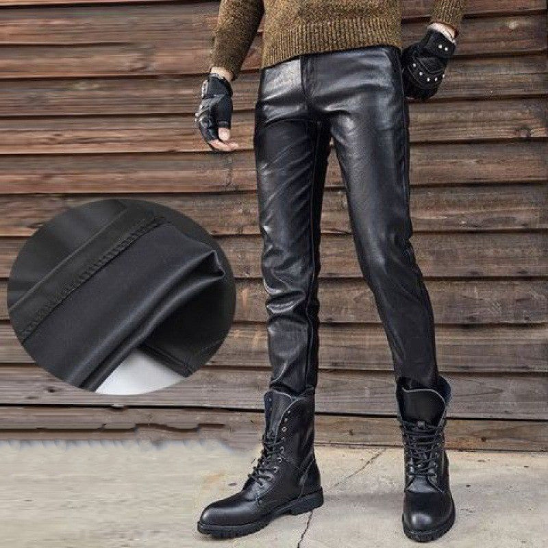 Men's Genuine Leather Retro Slim Fit Biker Pants - # BOAA13410028