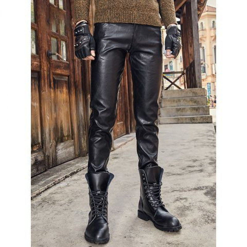 Men's Genuine Leather Retro Slim Fit Biker Pants - # BOAA13410028