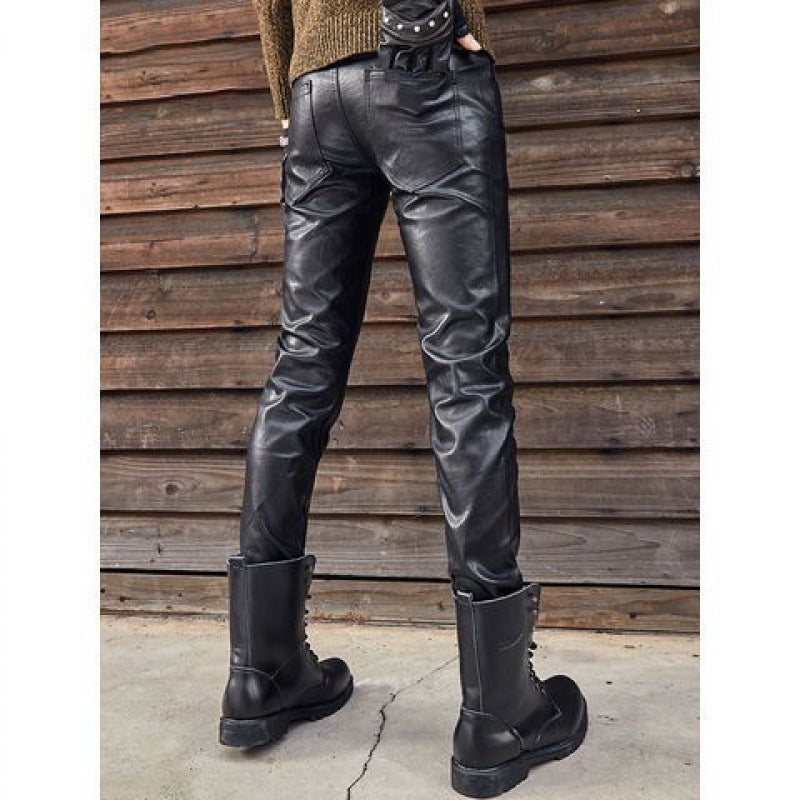 Men's Genuine Leather Retro Slim Fit Biker Pants - # BOAA13410028