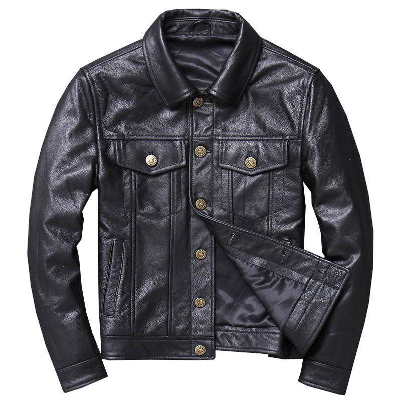 Men's Slim Fit Genuine Leather Motorcycle Jacket - # BOAA13210024