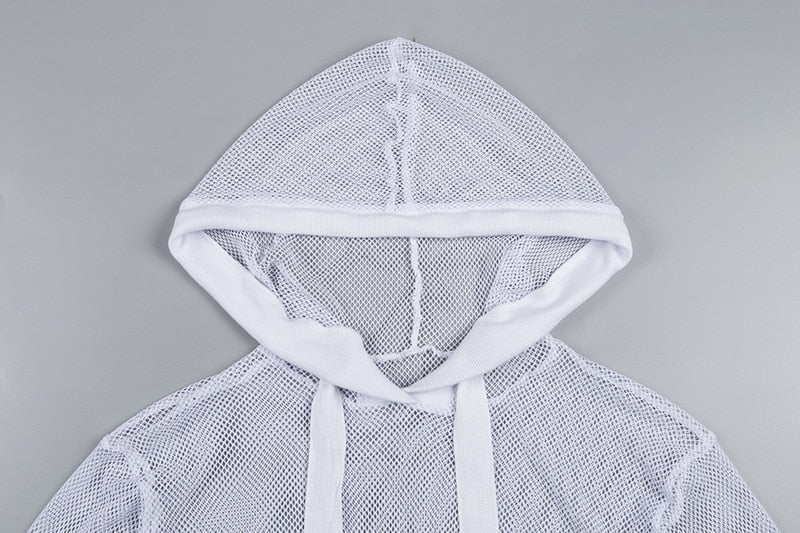 Mesh Long Sleeve Hooded Sheer Top | For Women Casual Wear - # GIAA23510045