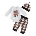 Newborn Baby Boy Fall/Winter Clothing | 3Pcs Long Sleeve Romper | Tops with Pants Infant | Coming Home Clothes Outfit | White/Brown Newborn - # BAAA51210062