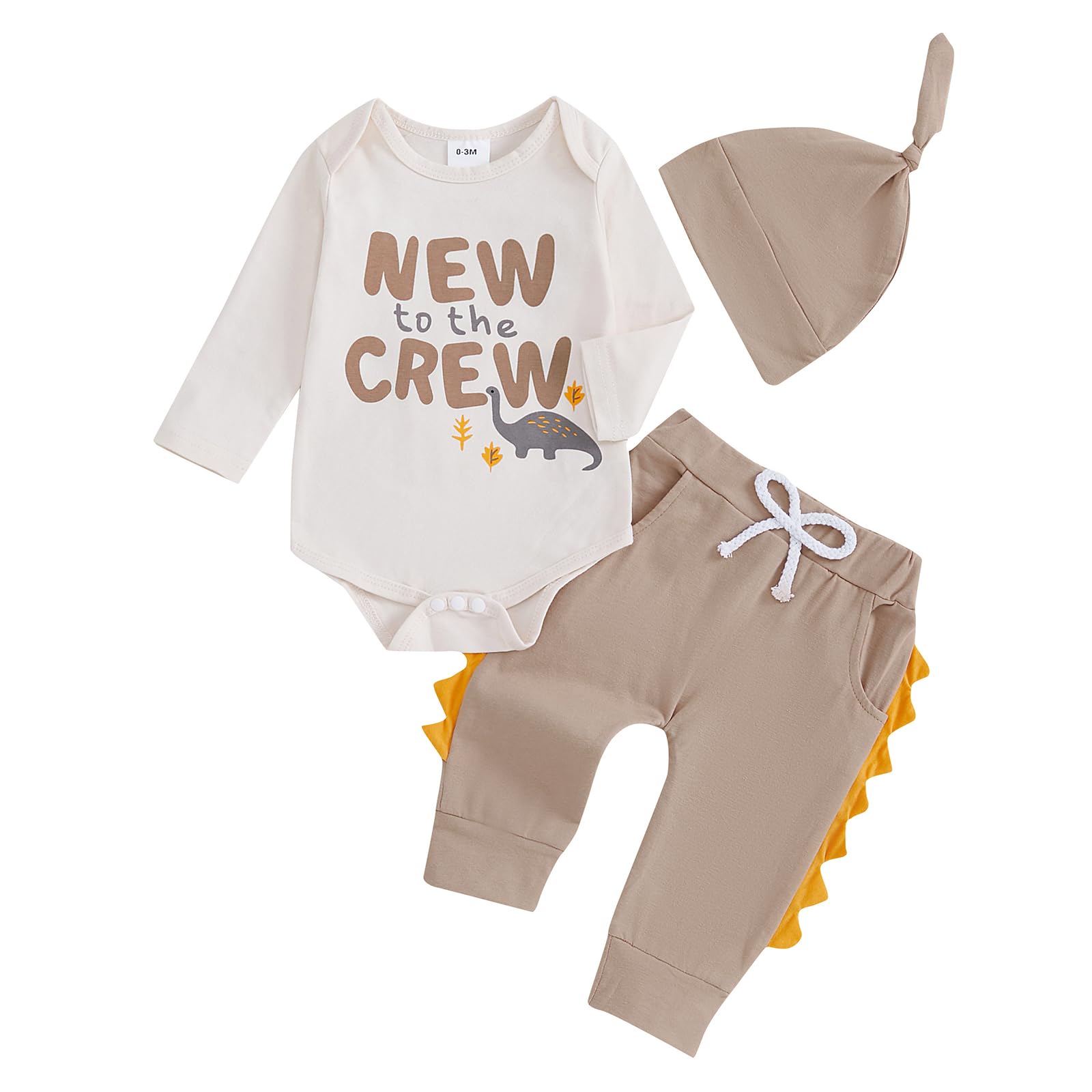 Newborn Infant Baby Boy Outfit | Infant Letter Print Dinosaur Clothes | New to the Crew | 0-6 Months - # BAAA51210066