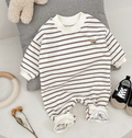 Striped Teddy Baby Onesie | Cute Long Sleeve Romper | One Piece - # BAAA21110060