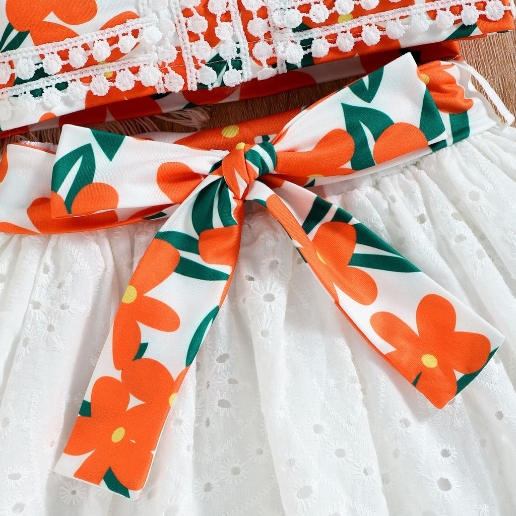 Summer Girls' Lace Strap Cotton Skirt Set | For Ages 3-8 - # GIAA212310021