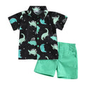 Toddler Boys Summer Outfits | Floral Shirts & Casual Shorts | Sets | Dinosaur | Green | 3-4 Years - # BOAA11310015