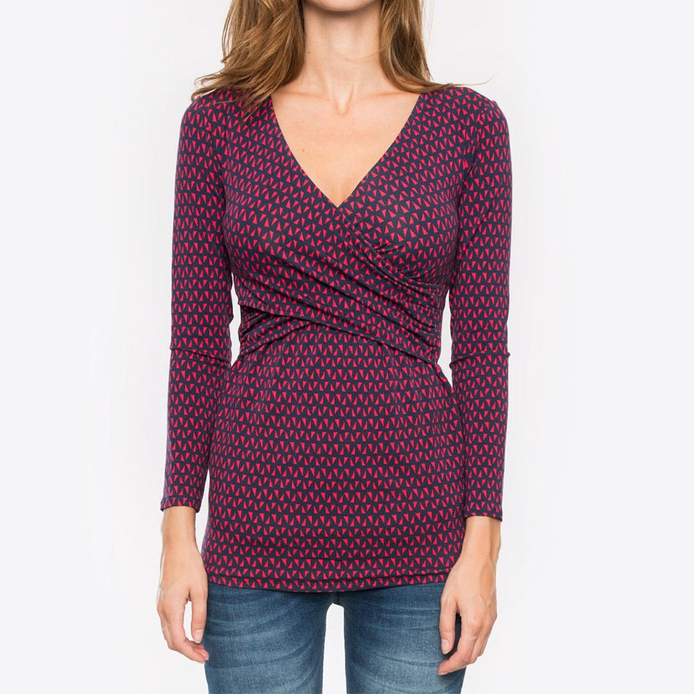 Women Deep V-Neck Long Sleeve Printed Maternity & Nursing T-Shirt - # PRGTA11310027 & NURSGA11110113